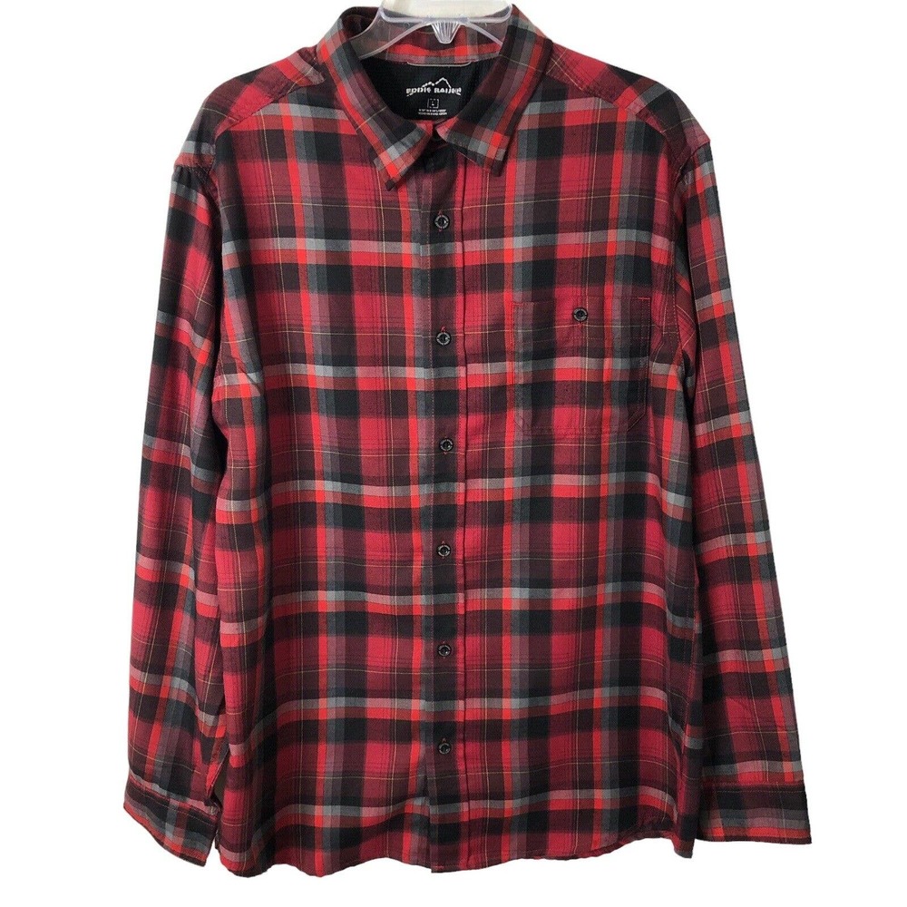 Eddie Bauer Men's Red Plaid Long Sleeve Button Up Shirt Size Large